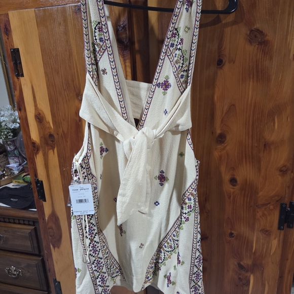 Free People Never Been Cream Backless Mini Dress with Colorful Embroidery - Picture 3 of 4